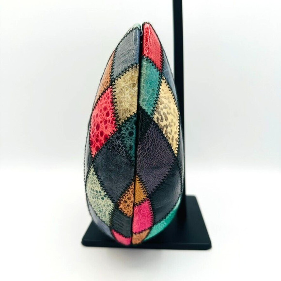 Vintage Harlequin Diamond Exotic Frog Skin Clutch Shoulder Bag 1970's Art Deco - Picture 3 of 10